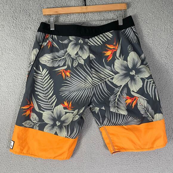 Rip Curl 32 Board Shorts Black Orange Floral Hibiscus Print Swim Surf Trunks - Picture 7 of 10